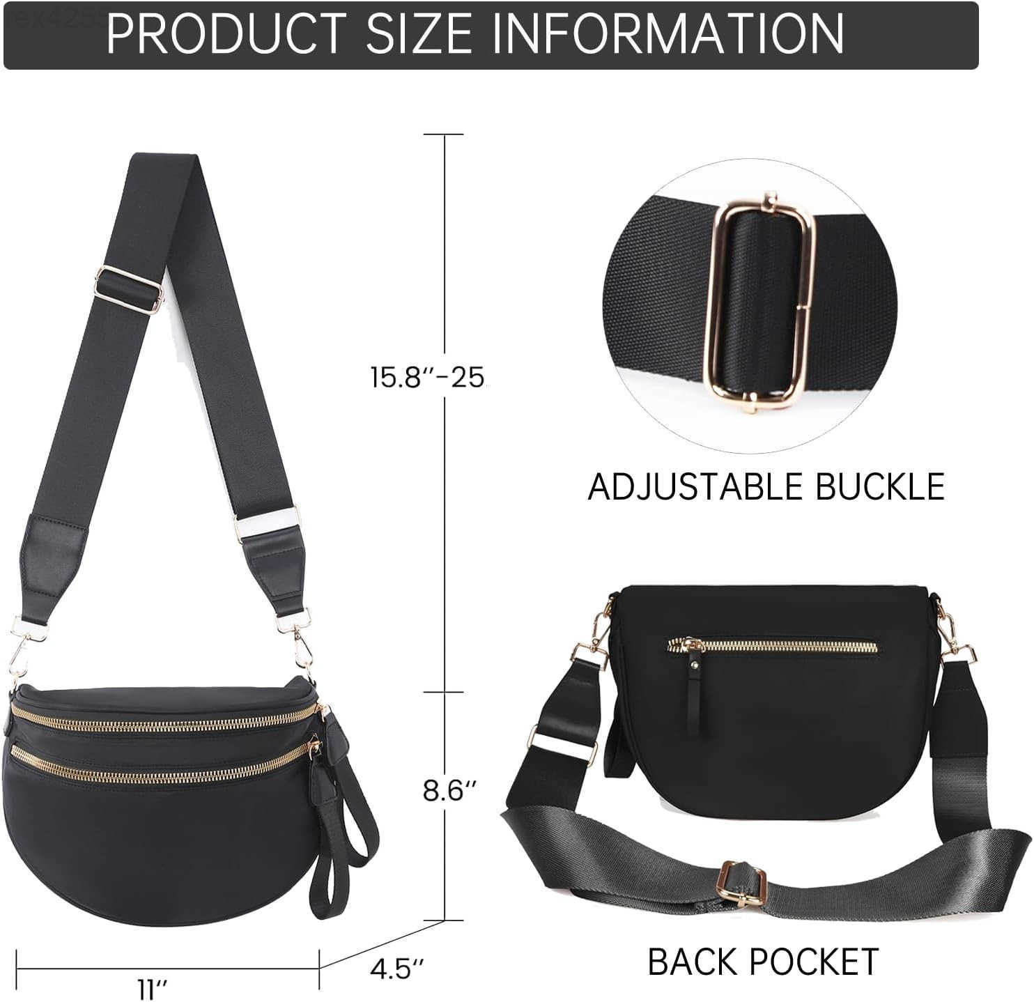 Colour Bum Bags for Women Crossbody Spacious Nylon Crossbody Bag Fanny Packs Slouchy Oversized Purse Belt Bag BLACKW250912