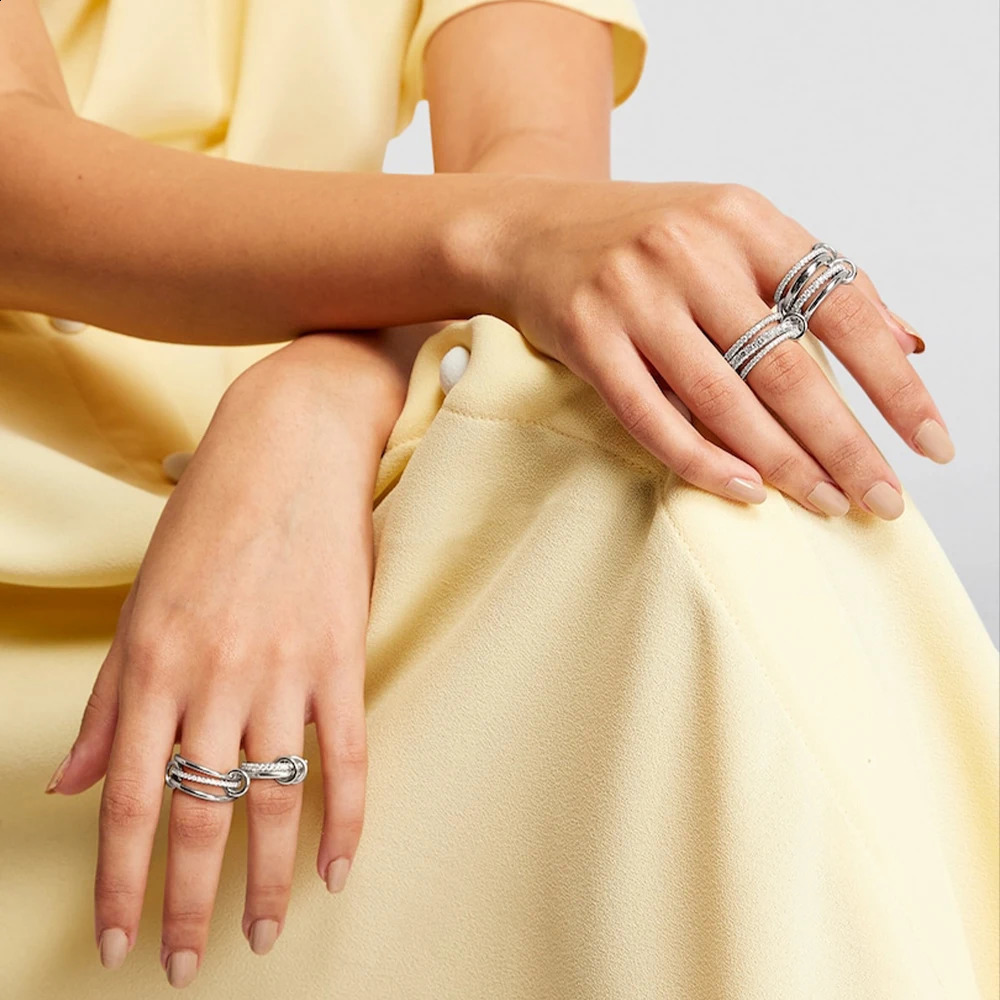 y Cubic Zirconia Gold Plating Multilayer Connecting Rings for Women Fashion Mixed Color Stackable Finger Ring Party Jewelry 250912