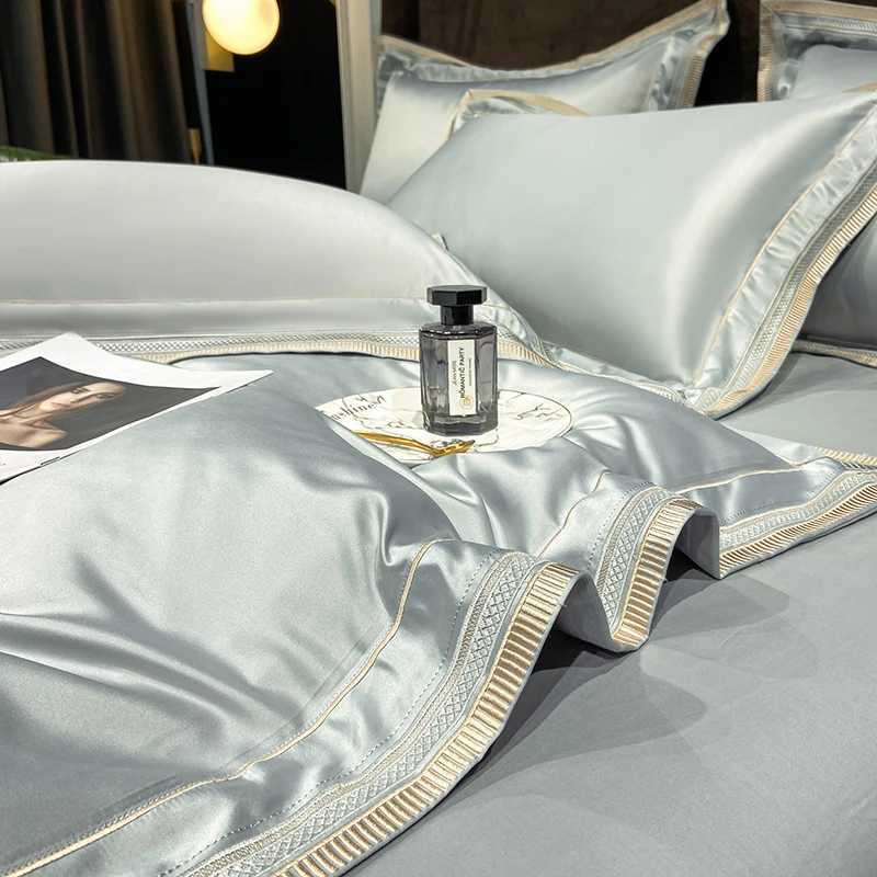 Luxury Embroidery King Size 600TC Egyptian Cotton Soft Smooth Duvet Cover Sheet Set Fitted Sheet Pillowcases Hotel Bedding Set C250912