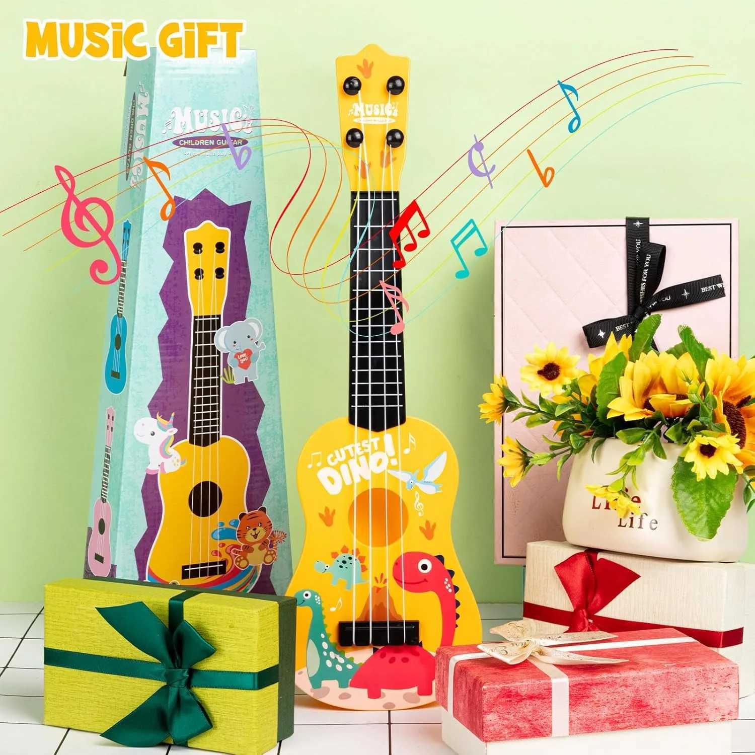 17 Inch Mini Kids Classical Guitar 4String Ukulele Dinosaur Design Christmas Birthday Gift Musical Toy for Beginners Party C250912