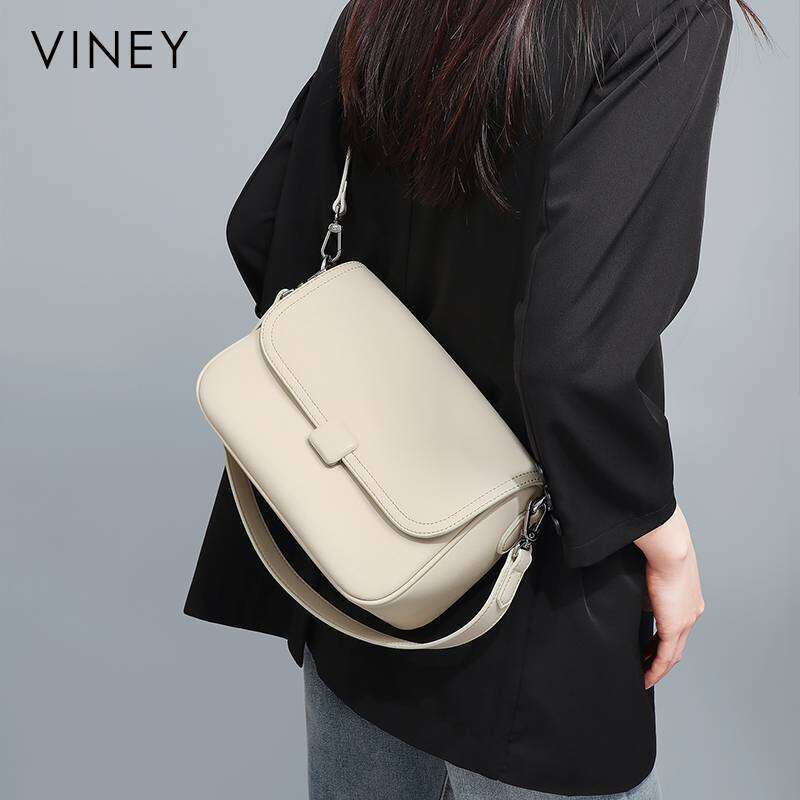 VINEY Ladies 2025 New Summer Small Square Genuine Leather Women's High-End Commuter Handbag Messenger Bag