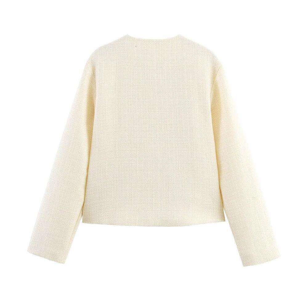 DHEssentials 2025 Autumn New Women's Clothing Irregular Button Decoration Little Chanel Style V-neck Jacket Short Top