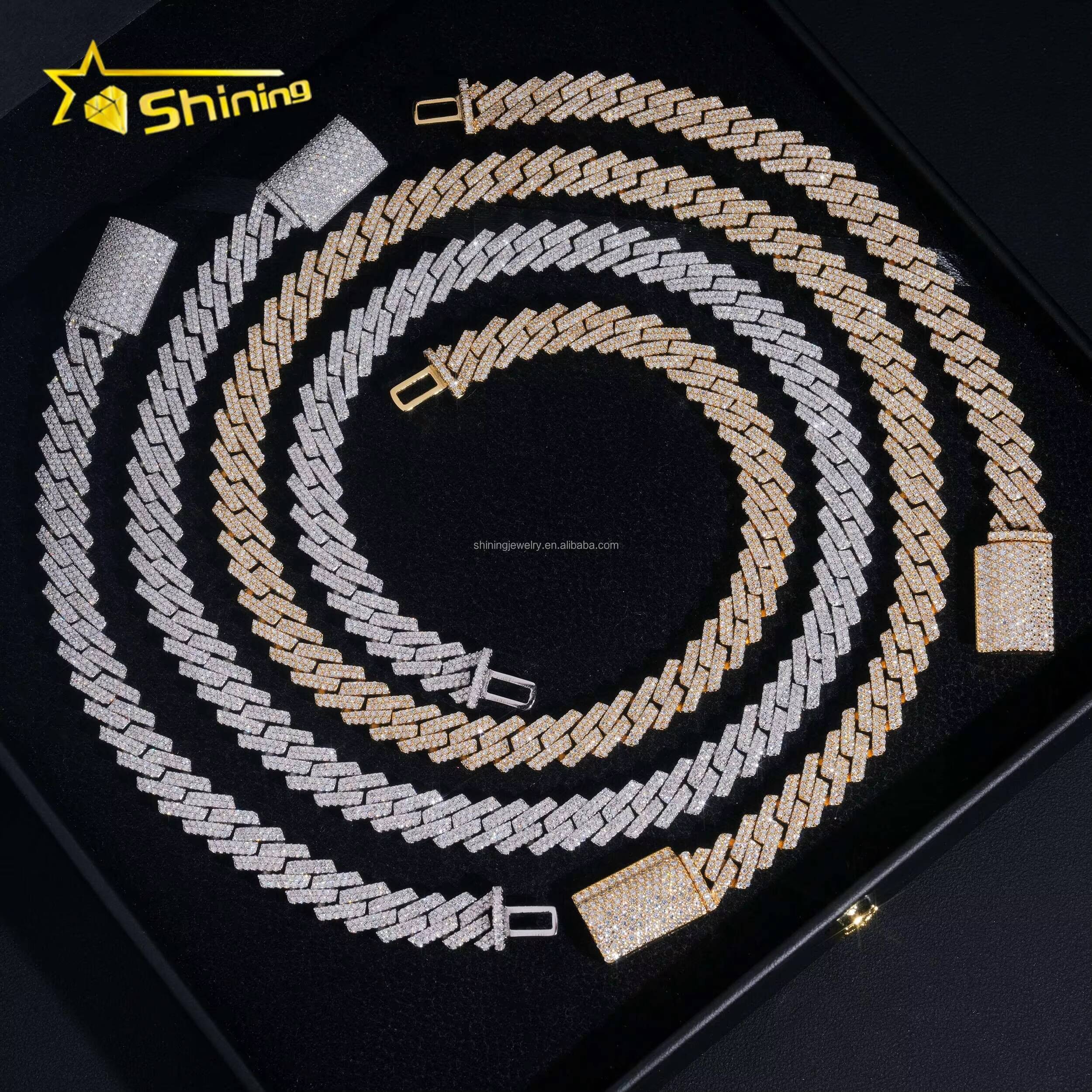 Bulk Stock New Arrivals Prong Setting GRA Certificate S925 10mm Iced Out VVS Moissanite Miami Cuban Link Chain Bracelet Set