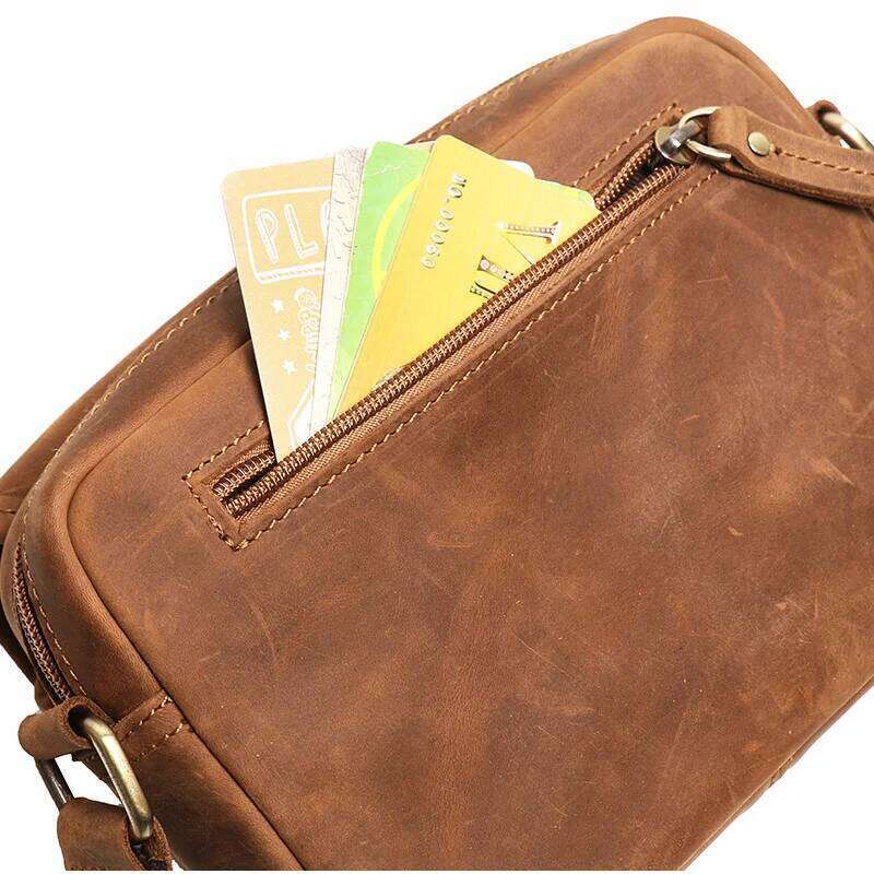 Designer Bags LUOKIR Vintage Crazy Horse Leather Retro Men's Genuine Cowhide Shoulder Women's Crossbody Ipad Small Square Bag Luxury Bag