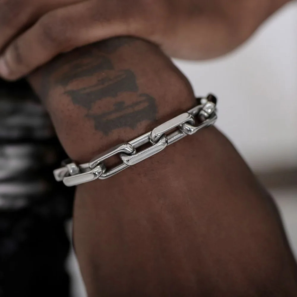 Mens Cuban Thick Chain Industrial Style Hiphop Punk Trendy Hand Stainless Steel Cross Chain Bracelet 250911