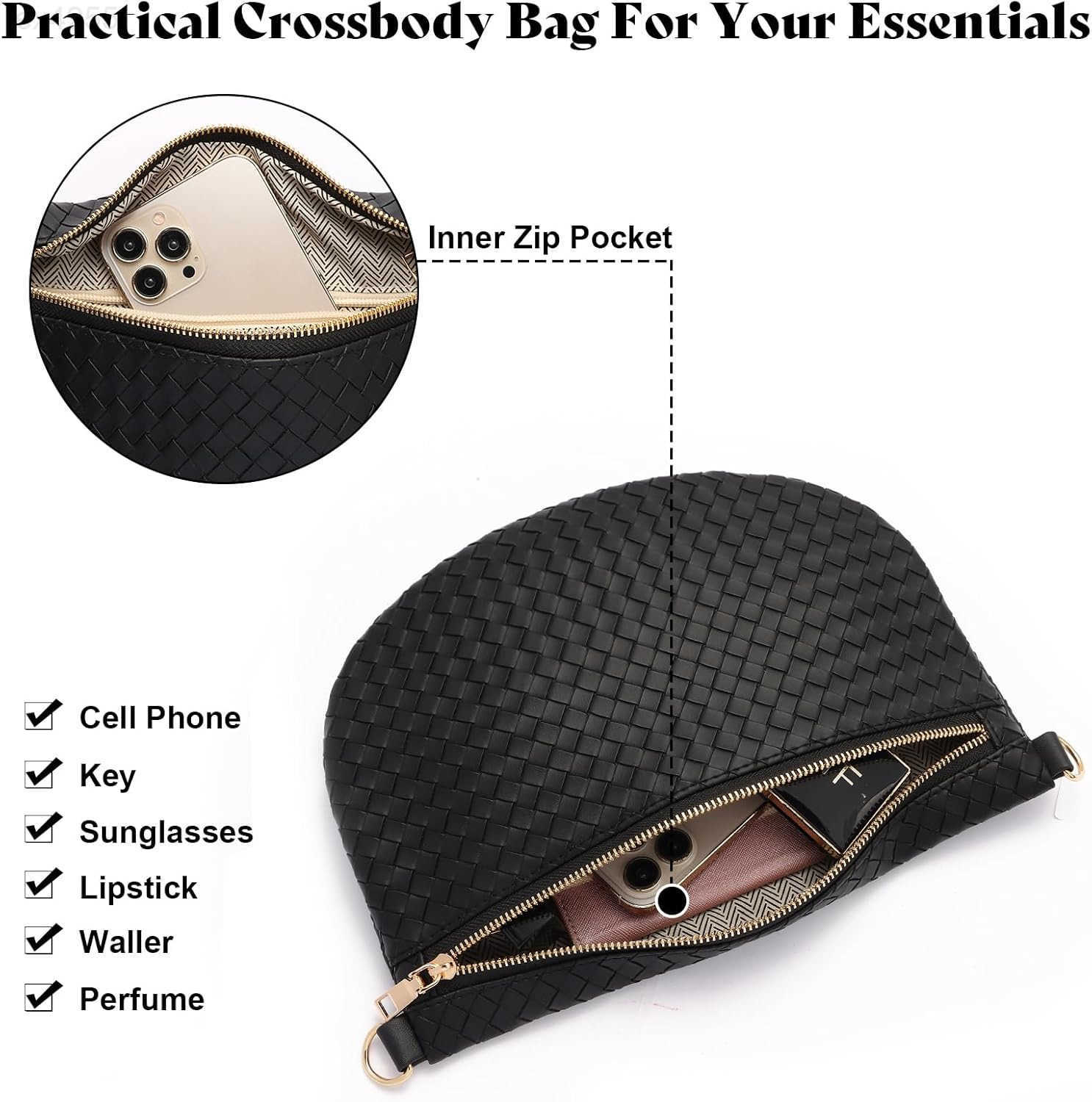 Crossbody Bags for Women Leather Belt Bum Sling Purse Fanny Waist Pack Chest Shoulder Bag for WomenBlackW250912