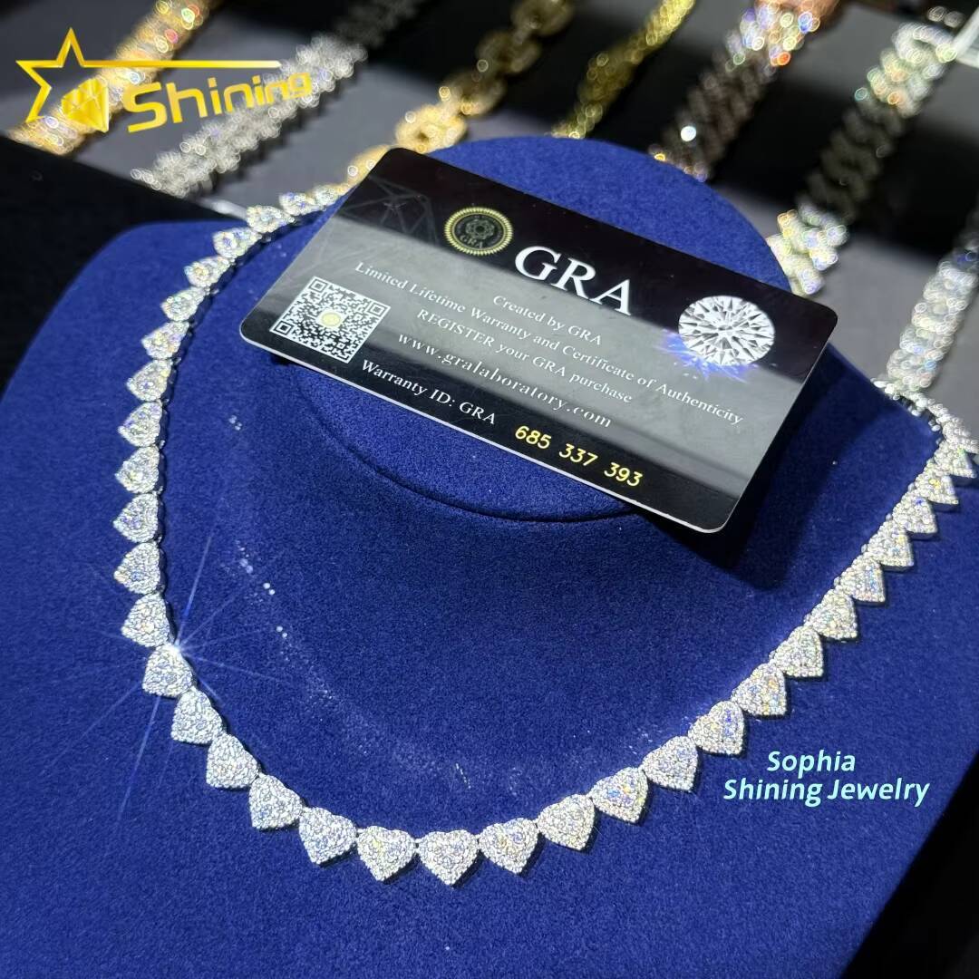 Wholesale Price Sterling Silver 925 Iced Out Vvs Moissanite Fine Hip Hop Jewelry Heart Cuban Link Chain for Women