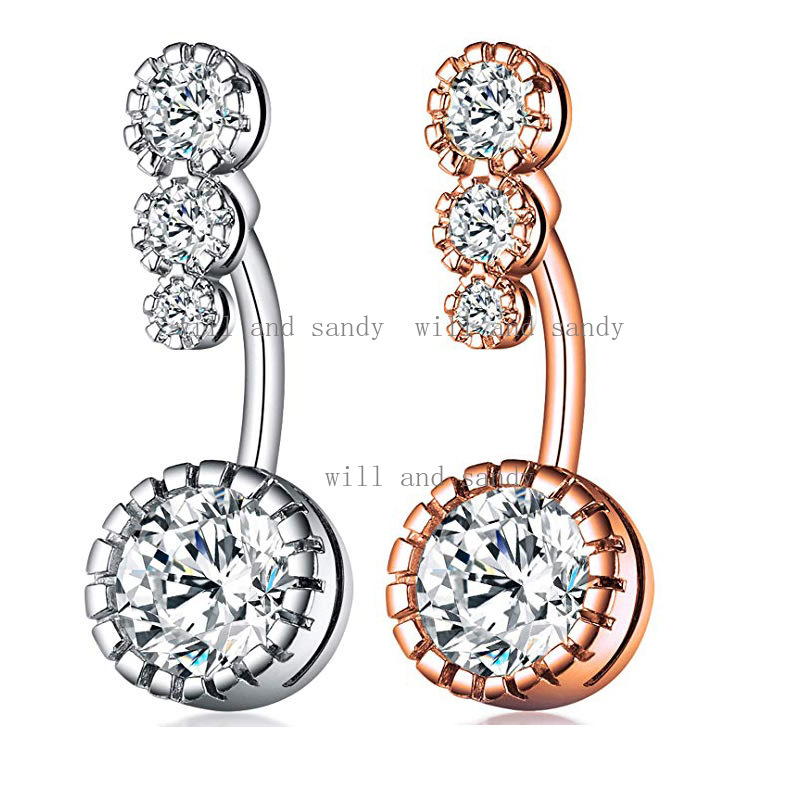 Allergy Free Surgical Steel Diamond Belly Ring Rose Gold Heart Butterlfy Charm Cubic Zircon Navel Bell Button Rings for Woman Tank Top Belly Piercing 