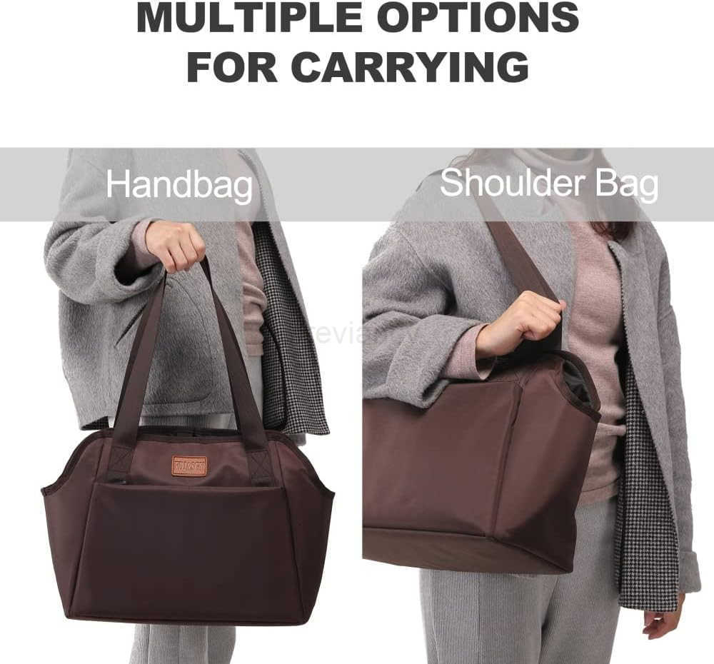 Dog Purse Carrier with Pocket and Safety TetherSoftSided Small Dog Carrier for Small Medium Pet Outdoor Shopping Tote Bag CoffeeW250912