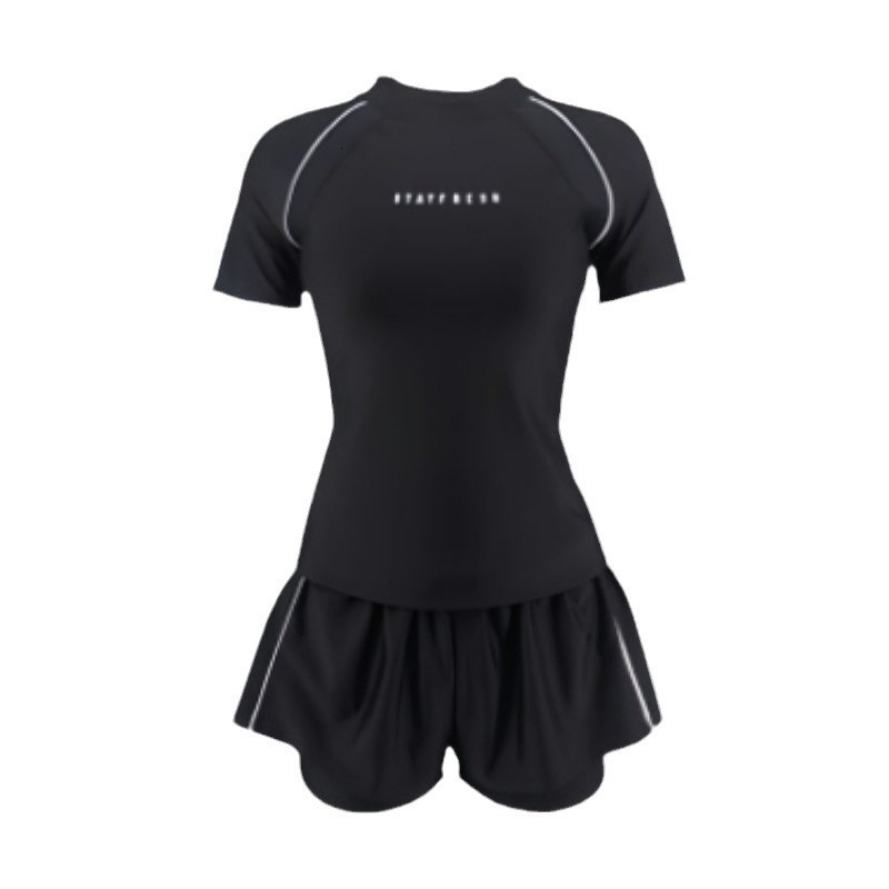 Sports Swimsuit Adult Women's New Plus Size Two-Piece Set Short Sleeve Student Hot Spring Conservative Swimwear