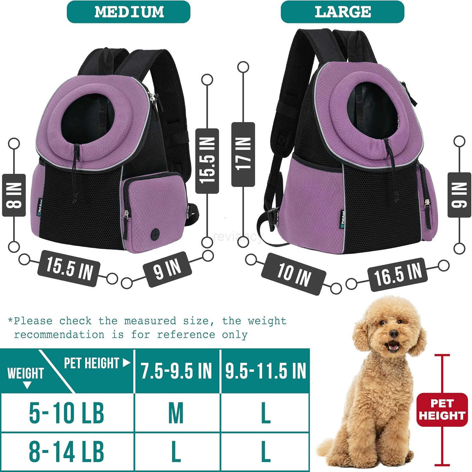 PetAmi Front Carrier Backpack for Dogs and Cats Ventilated Adjustable Pet Chest Carrier for Hiking Camping Travel Small to Medium Pets Up to 10 lbs Gr