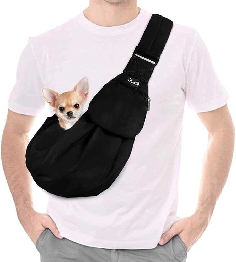 Pet Sling Hand Free Dog Sling Carrier Adjustable Padded Strap Tote Bag Shoulder Bag with Safety Belt Front Pocket for Small Dog Cat Puppy PinkWYSW2509