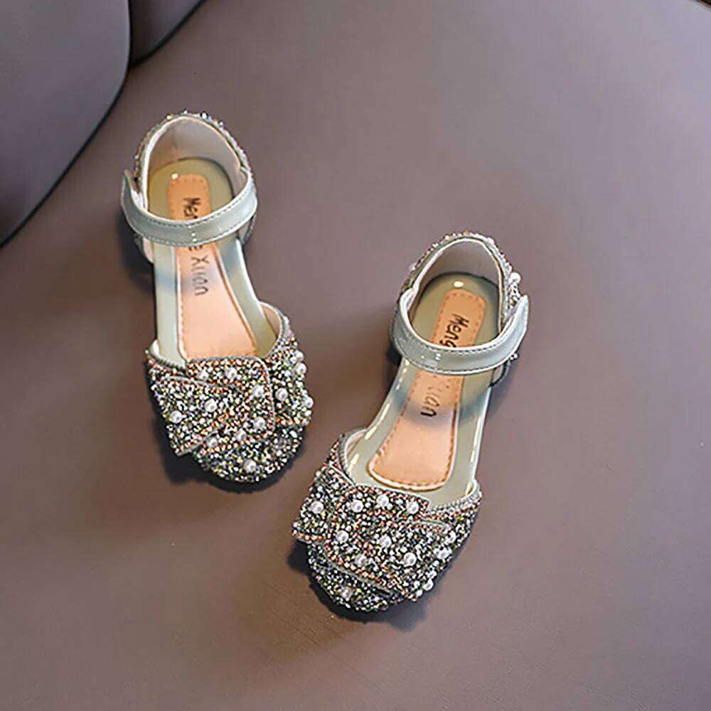 Girls 2024 Single Spring and Autumn New Pearl Rhinestone Bow Dance Performance Shoes Sandals