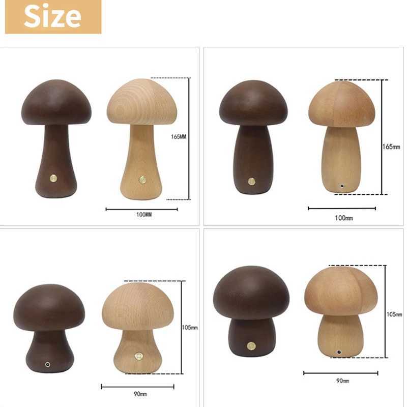 Wooden Mushrooms Night Light Touch Switch Bedroom Bedside Table Lamp Walnut Beech Wood Warm Dimmable Desk Light USB Chargeable C251122