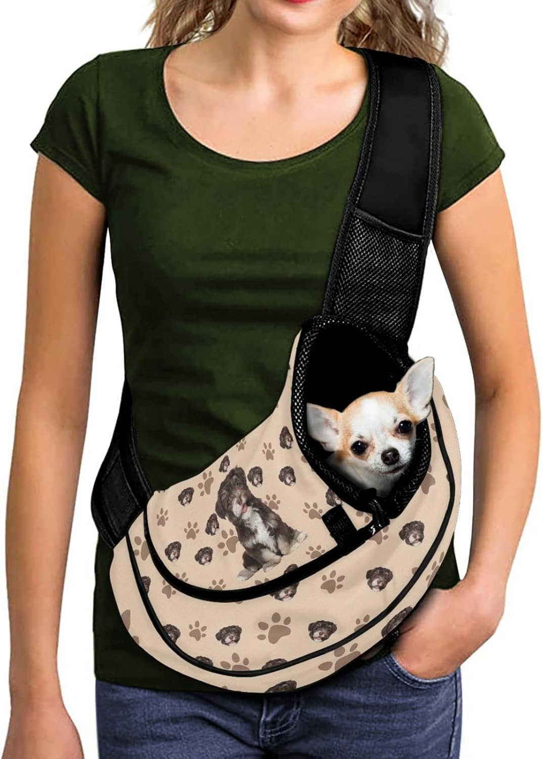 Mandala Flowers Pet Dog Sling Carrier Colorful Puppy Sling Bag Small Cats Sling Boho Style Adjustable Strap Breathable Mesh Pet Carrier Front Pack for