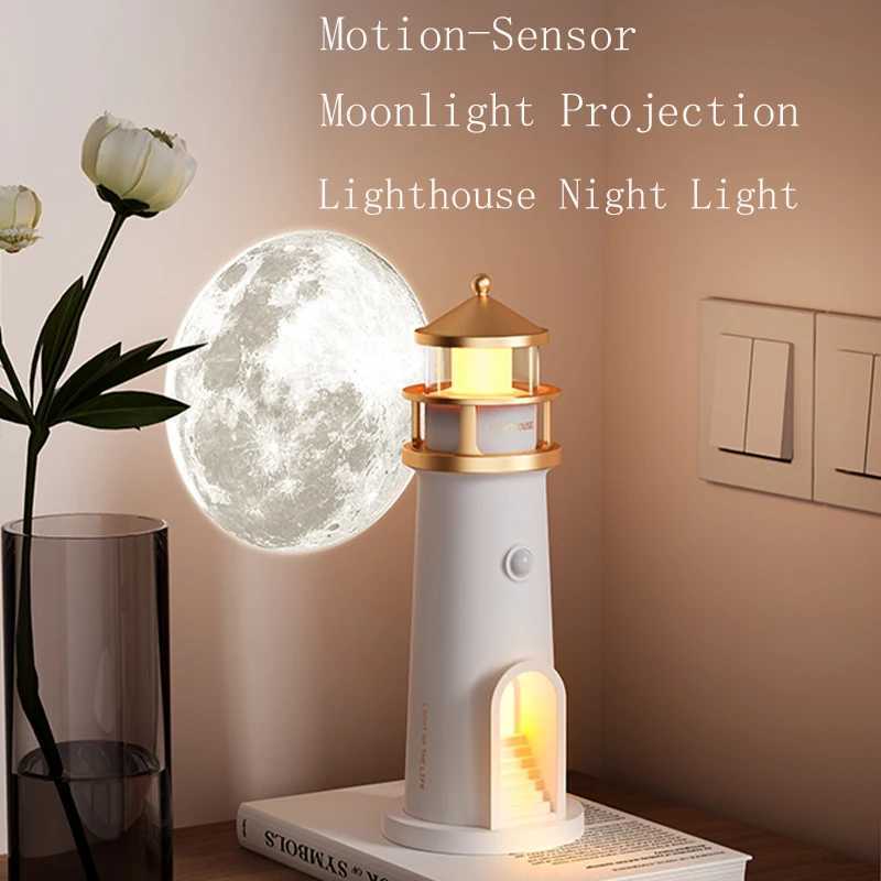 Moon Lamp Projection Lighthouse Lamps Night Light Remote Control Bluetooth Music Motion Sensor Ambient Lights Xmas Birthday Gift C250912