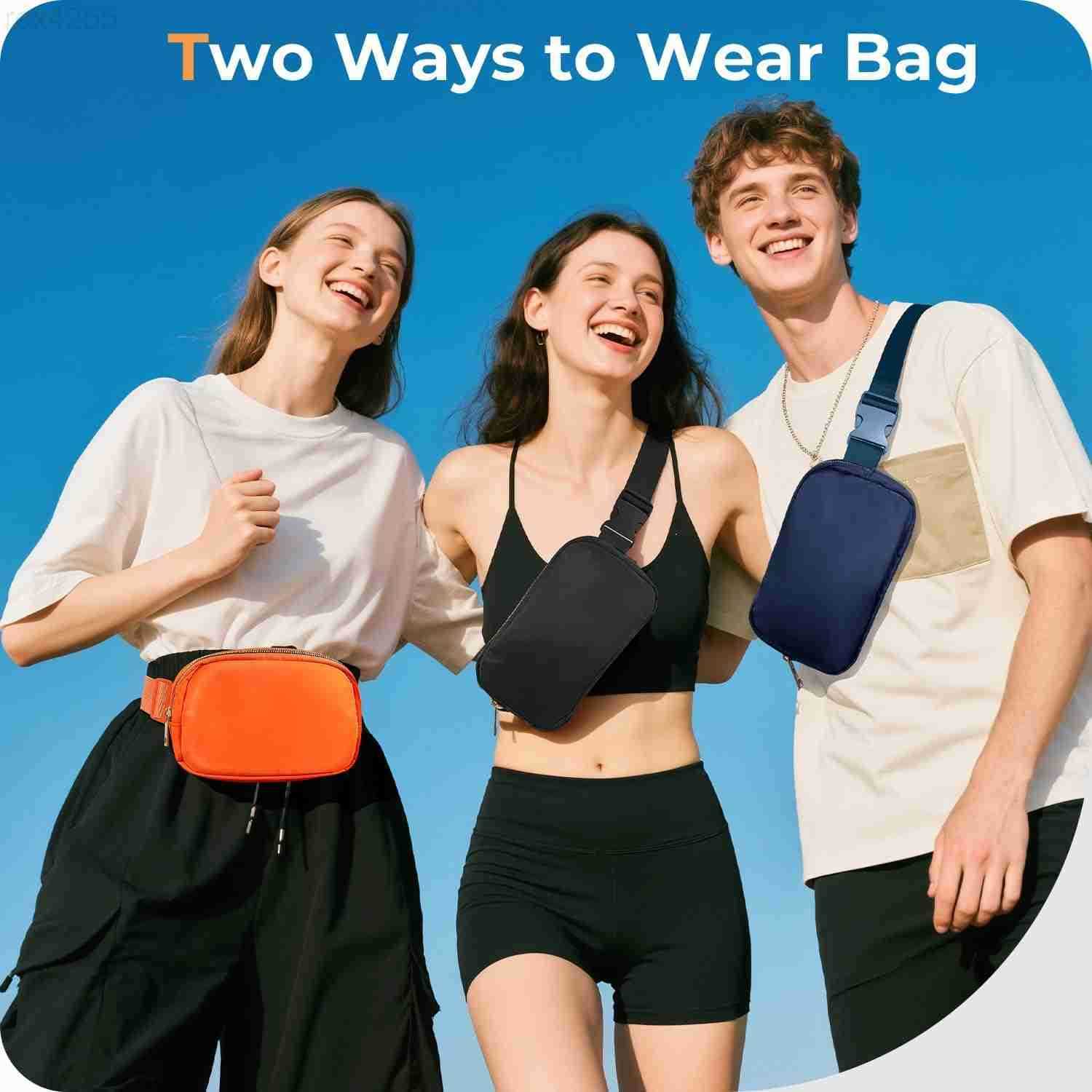 Belt Bag Zipper Fanny Pack Crossbody Bags for WomenFashion Nylon Waist Packs Water Repellent Two Way wear with Adjustable Strap Gifts for Teenage Girl