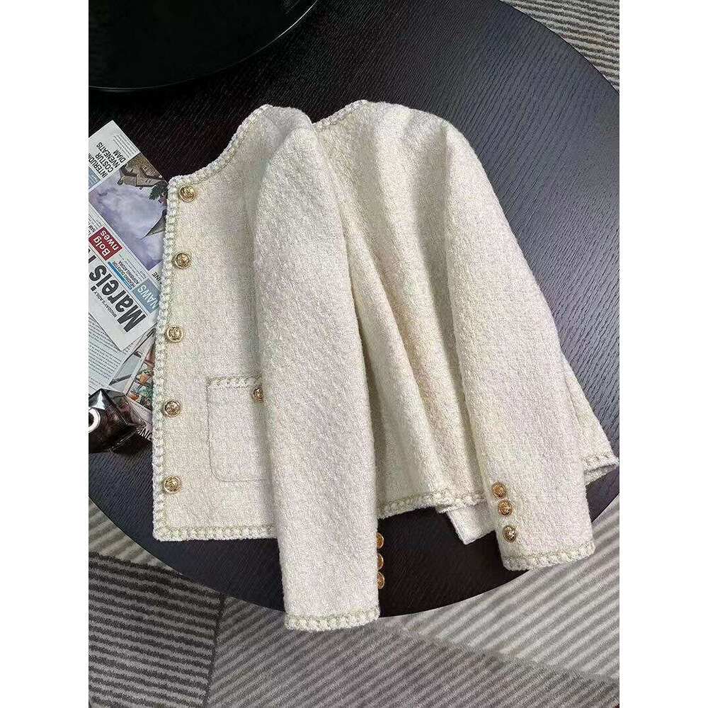 DHEssentials 2024 Spring and Autumn New Korean Off-White French Short Chanel Style Elegant Socialite Tweed Jacket for Women