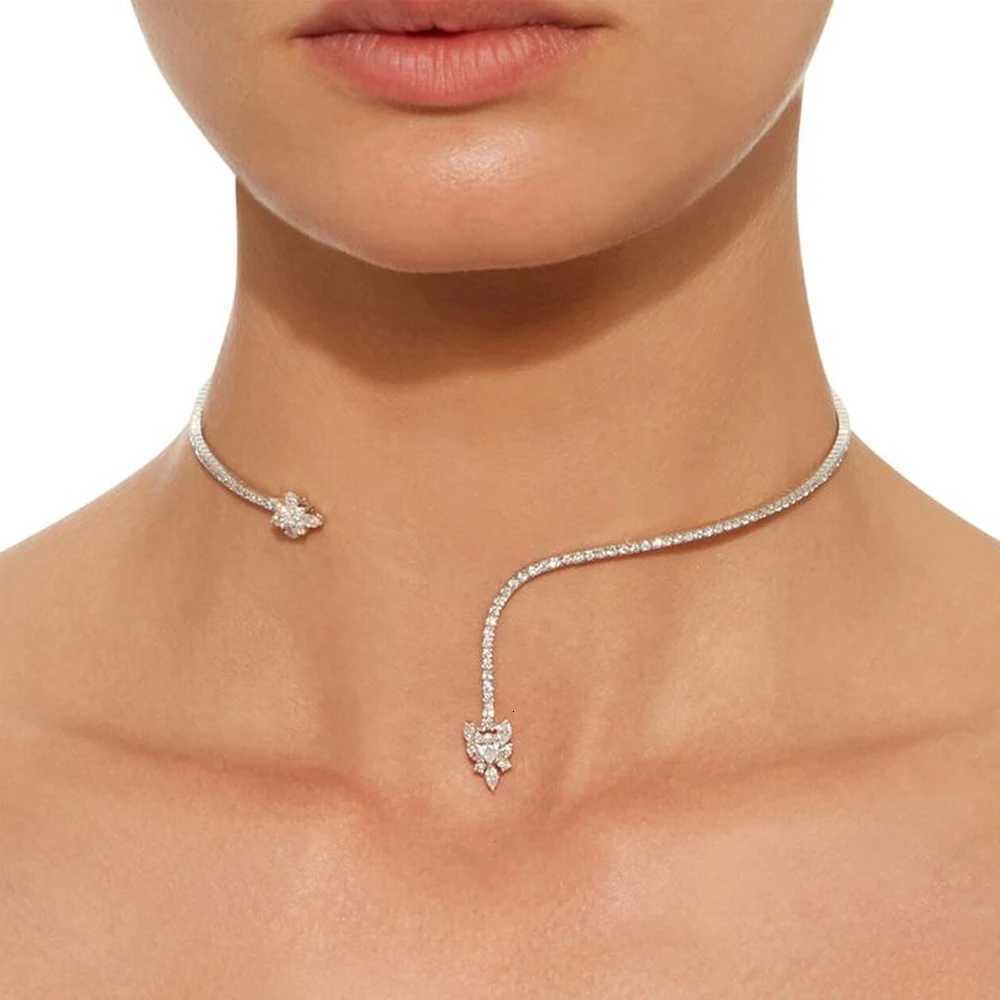 Stonefans Floral Rhinestone Open Choker Necklace Crystal Collar Jewelry Adjustable Tren Necklace for Woman Wedding AccoriesXJ250912