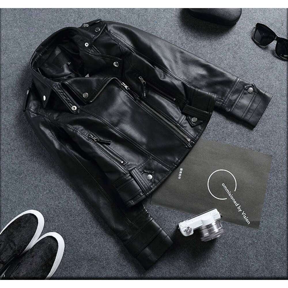Fashion Leather Jacket Women Turn Down Collar Short Coat Zipper Long Sleeve New In Jackets Chic Streetwear Motorcycle Tops