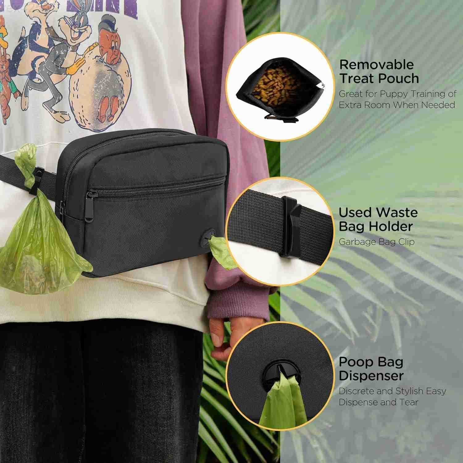 Dog Treat Pouches for Pet Training Treat Bag Dog Walking Fanny Pack with Carabiner Builtin Poop Bag Dispenser Reuse Dog Poop Holder Puppy Pet Treat Wa