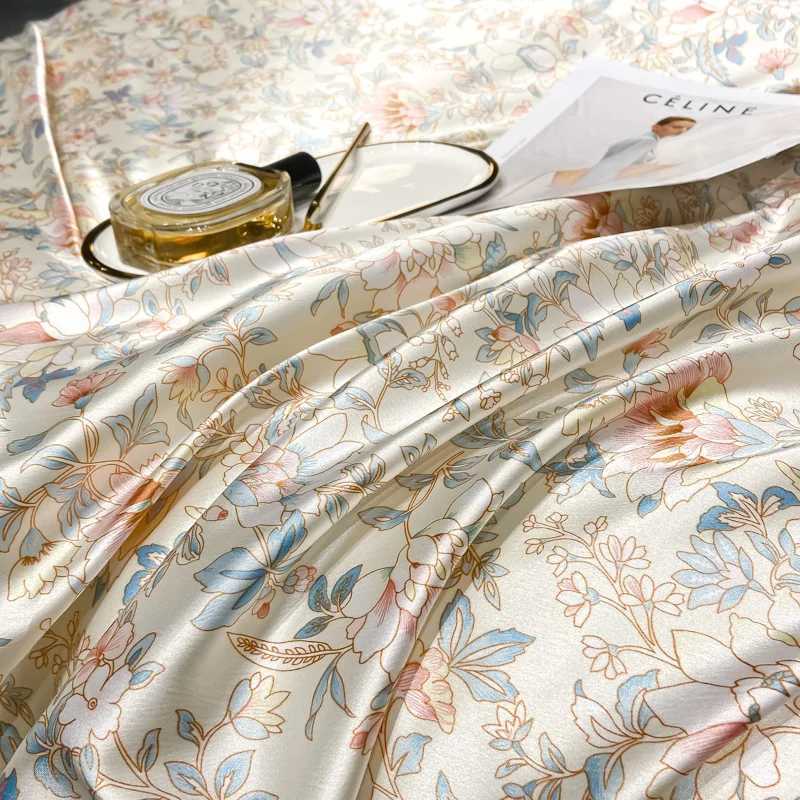 Luxury Floral Silk Bedding Set with Duvet Cover Fitted Flat Bed Sheet Pillowcase Silky Smooth Bed Sheet Sets Twin Full Queen C250912