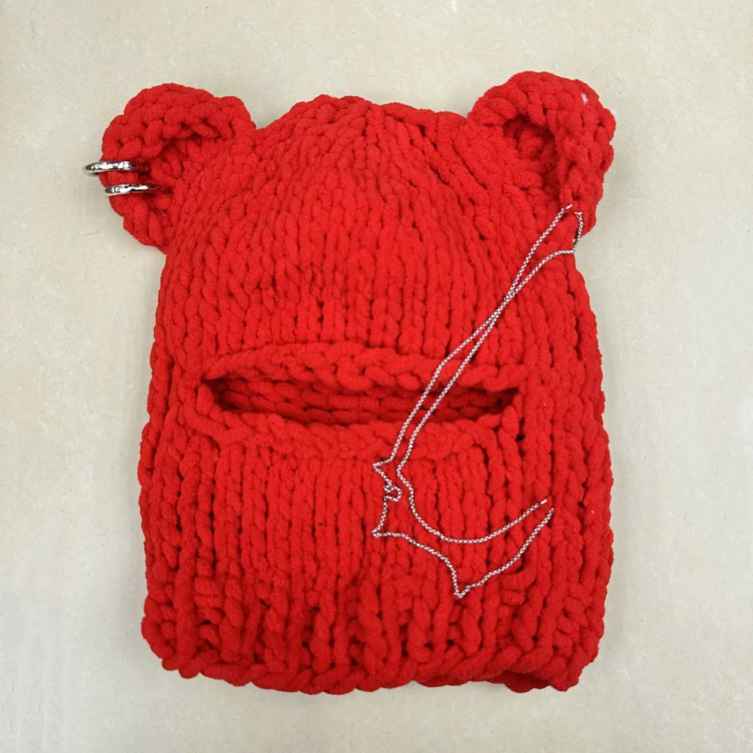 Bear Ears Crochet clava Wen Handmade Chain Circ Knitted Hat Party Chenil Mask Warm Beanies Ear Protection Sklies G250910
