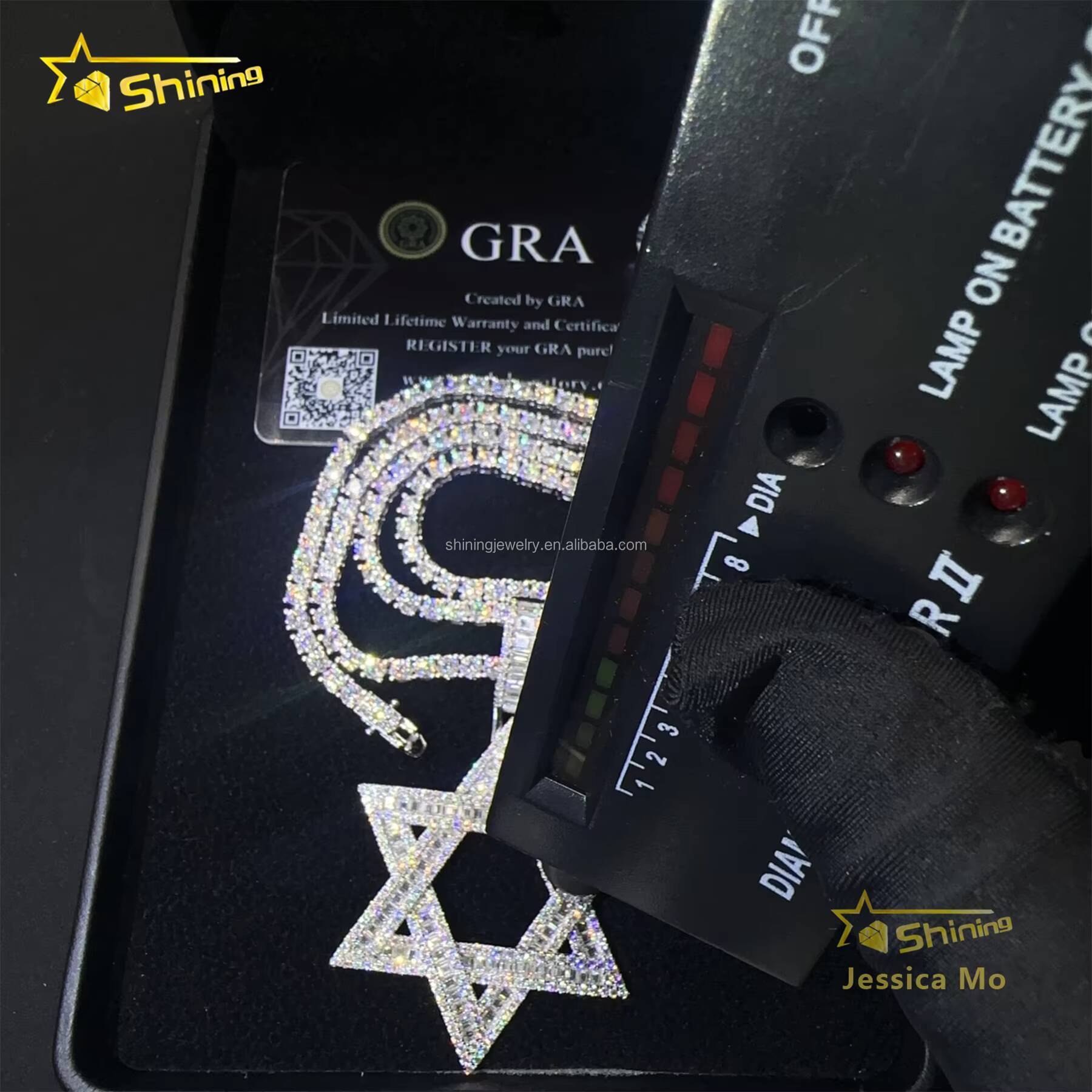 Drop Shipping Hot Selling Iced Out Rapper Pendant 925 Silver Vvs Baguette Moissanite Diamond Hip Hop Star Pendant Necklace Set