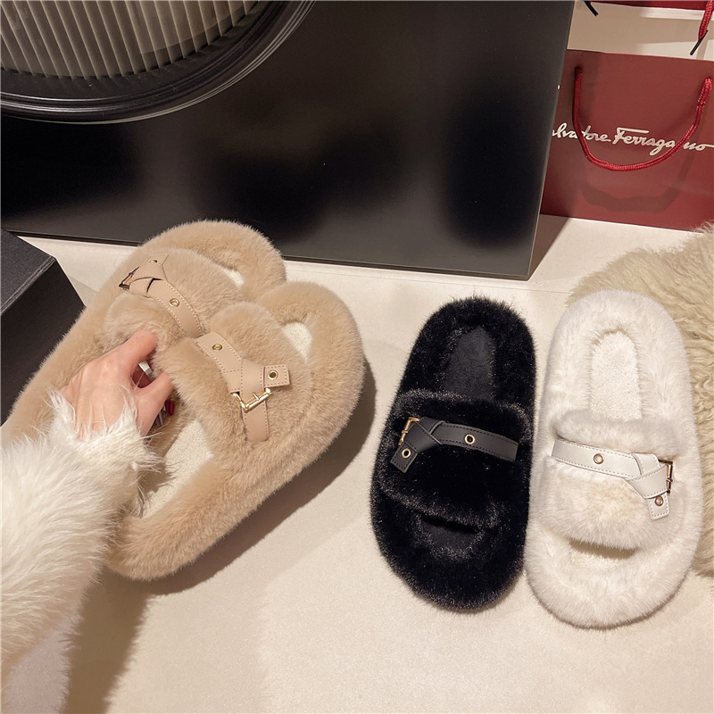 Designer thick-soled woolen slippers for women 2025 New autumn and winter, a niche and high-end French bestseller for outdoor wear. Free shipping