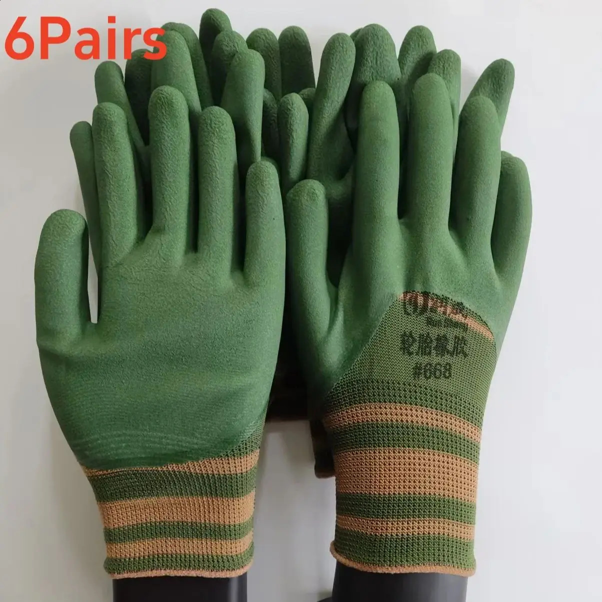 6Pairs Work Gloves Green Crinkle Latex Rubber Waterproof Professional Protective Construction Garden Men Womanen 250912