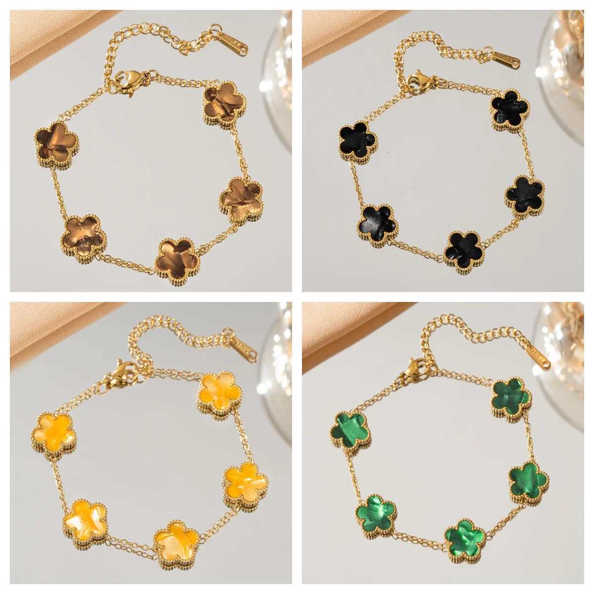 Plated Double Sided Five Flower Bracelet For Wen Adjustable 18k Gold Stainl Steel Five Point Star Party Jewelry S250913