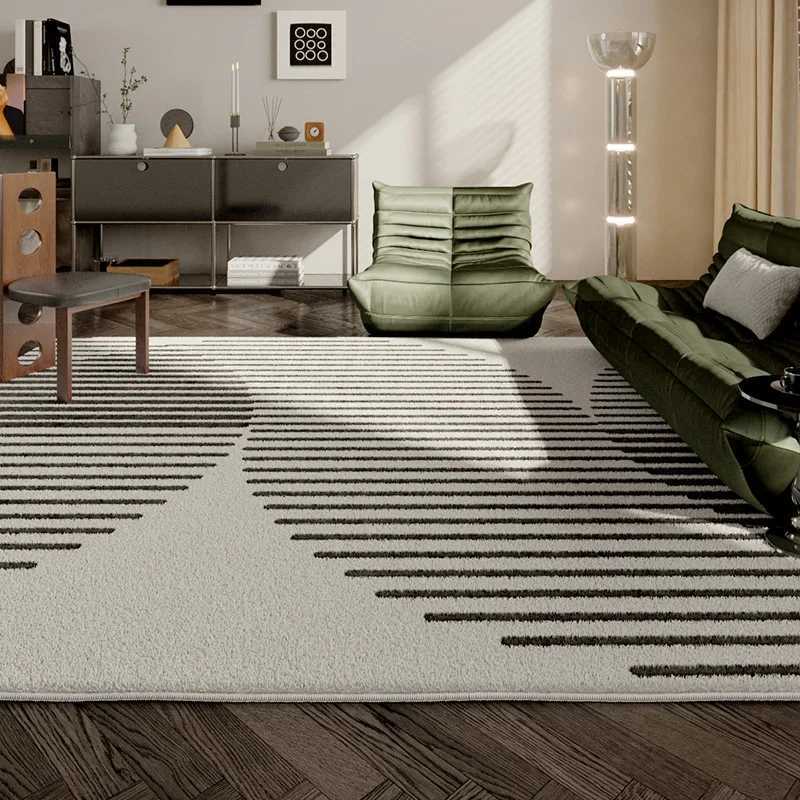 Modern Style Living Room Decoration Carpet Black White Lines Rugs for Bedroom Thicken Plush Study Floor Mat Home Fluffy Soft Rug C250912