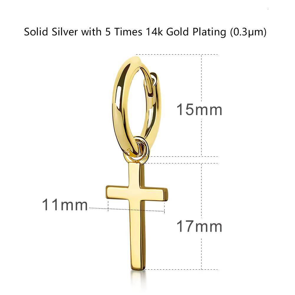 Wholesale in Stock Huggie Hoop Earrings 925 Sterling Silver 14K White Gold Plated Big Cross Dangle Hinged Earrings for Men Women