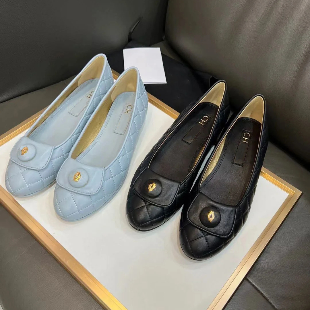 Designer shoes luxury ballet flat brand shoes quilted leather ballet shoes bow round toe women's formal leather shoes dress Round Toe Dance Footwear