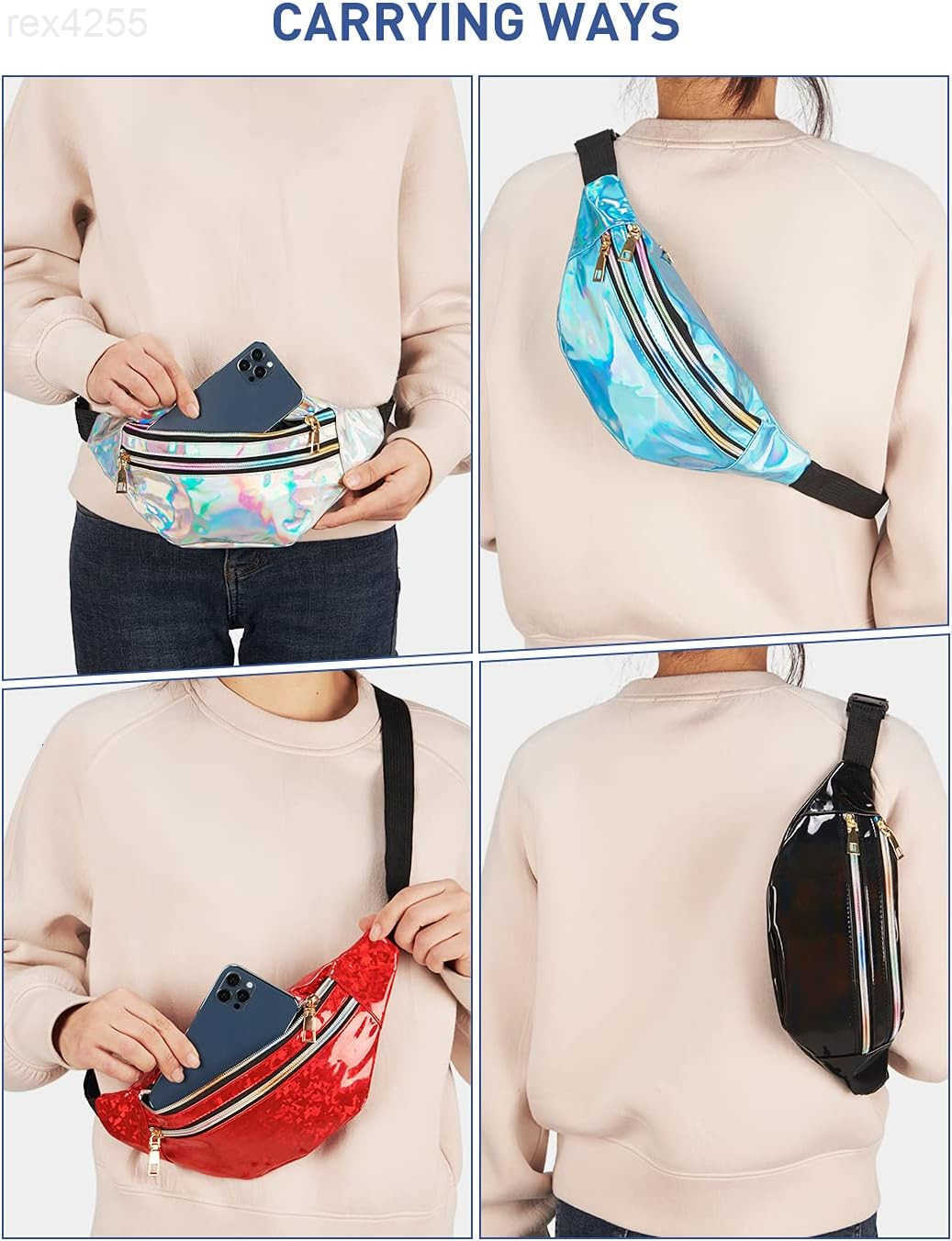 Holographic Fanny Packs for Women Cute Waist Packs Shiny Waist Bum Bag Waterproof for Travel Party Festival Running Hiking All SilverW250912