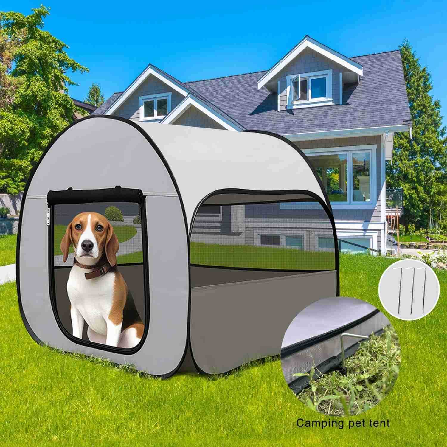 Dog Kennel Enclosure Large Portable Outdoor Pet Crate with Carry Bag Waterproof Travel Carrier for Car Camping Home GreyW250912