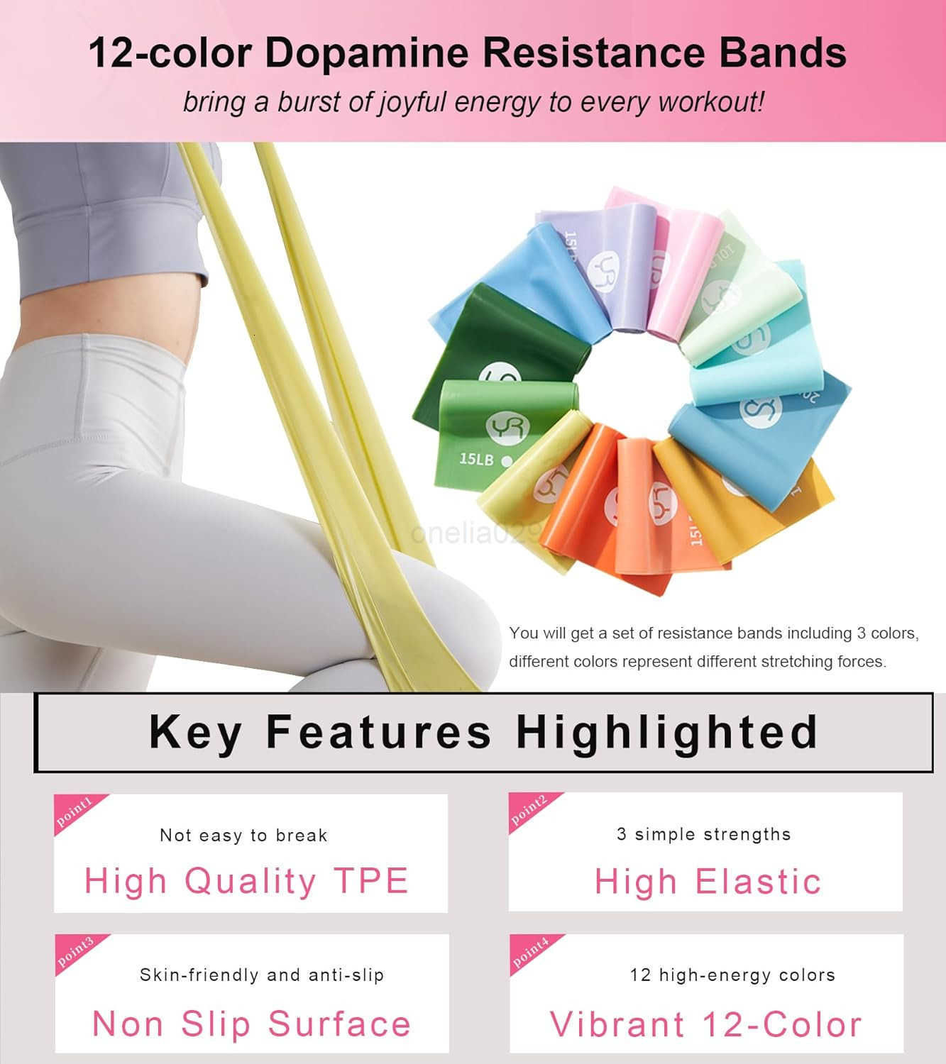 Resistance Bands 65ft Long NonLatex Elastic Stretch Bands Exercise Bands for Physical Therapy Yoga Pilates Rehab Home Gym Workouts Strength Training W