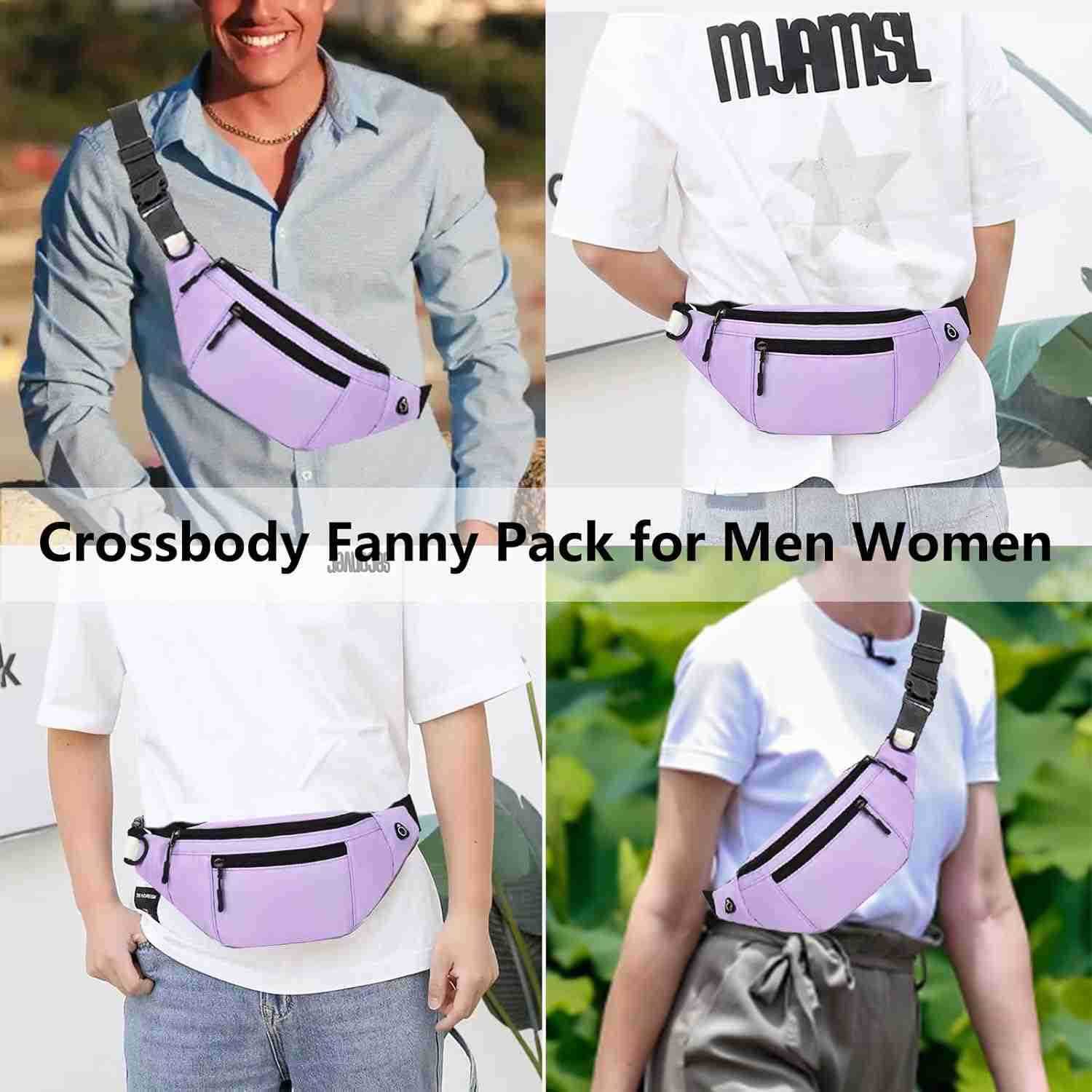 Crossbody Fanny Pack for Men Women Fashion Waist Bag Pack with Adjustable Strap for Outdoors Casual Belt Bag for Travel Walking RunningLight PurpleW25