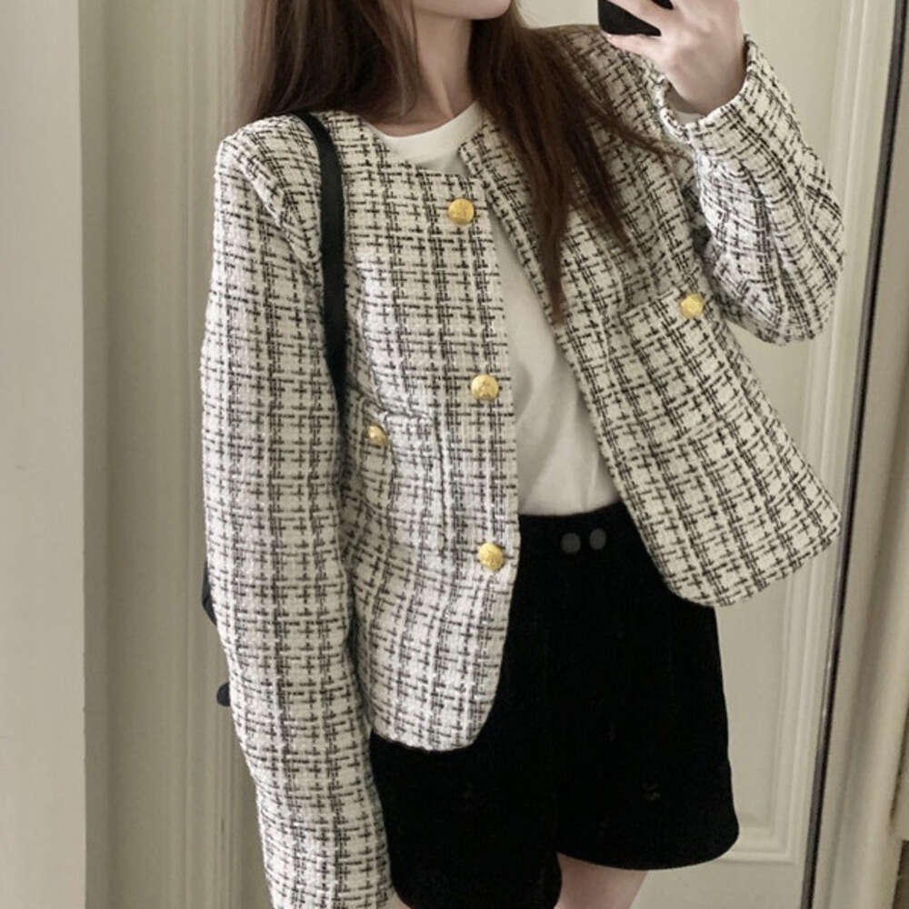 DHEssentials 2024 New Chanel-Inspired Women's Autumn Plaid Loose Socialite Style High-End Fashion Long Sleeve Jacket