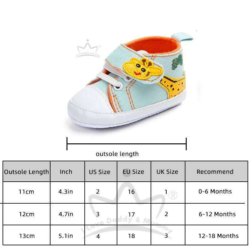 Cute Giraffe Baby Anti-slip Soft Sole Canvas Sneaker Shoes for Infant Boy Girl Cartoon Toddler First Walkers