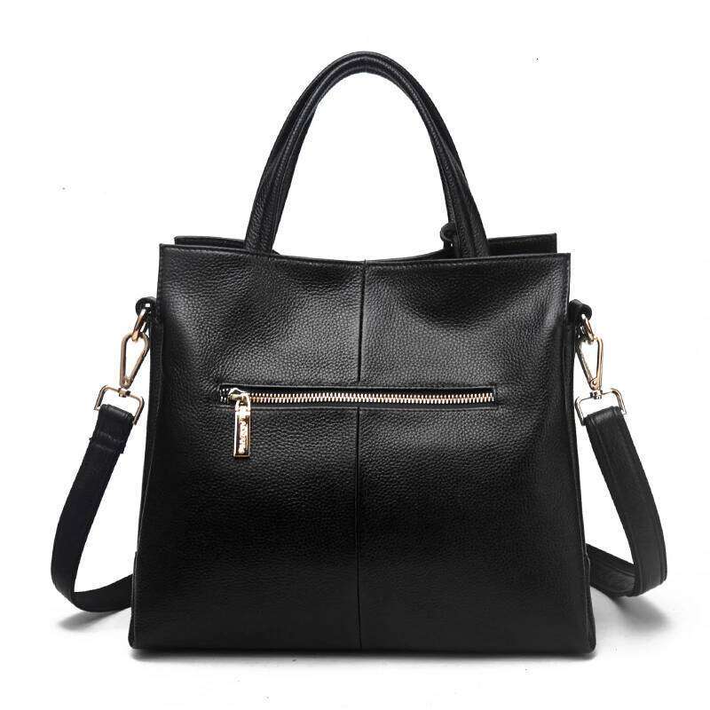 Cowhide women's handbag casual versatile black daily commuting single shoulder crossbody tote bag