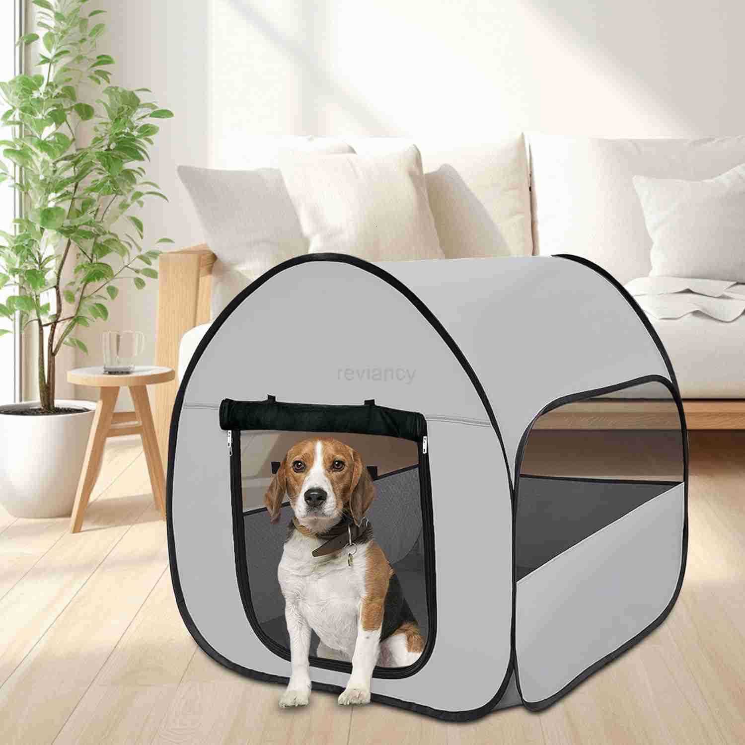 Dog Kennel Enclosure Large Portable Outdoor Pet Crate with Carry Bag Waterproof Travel Carrier for Car Camping Home GreyW250912