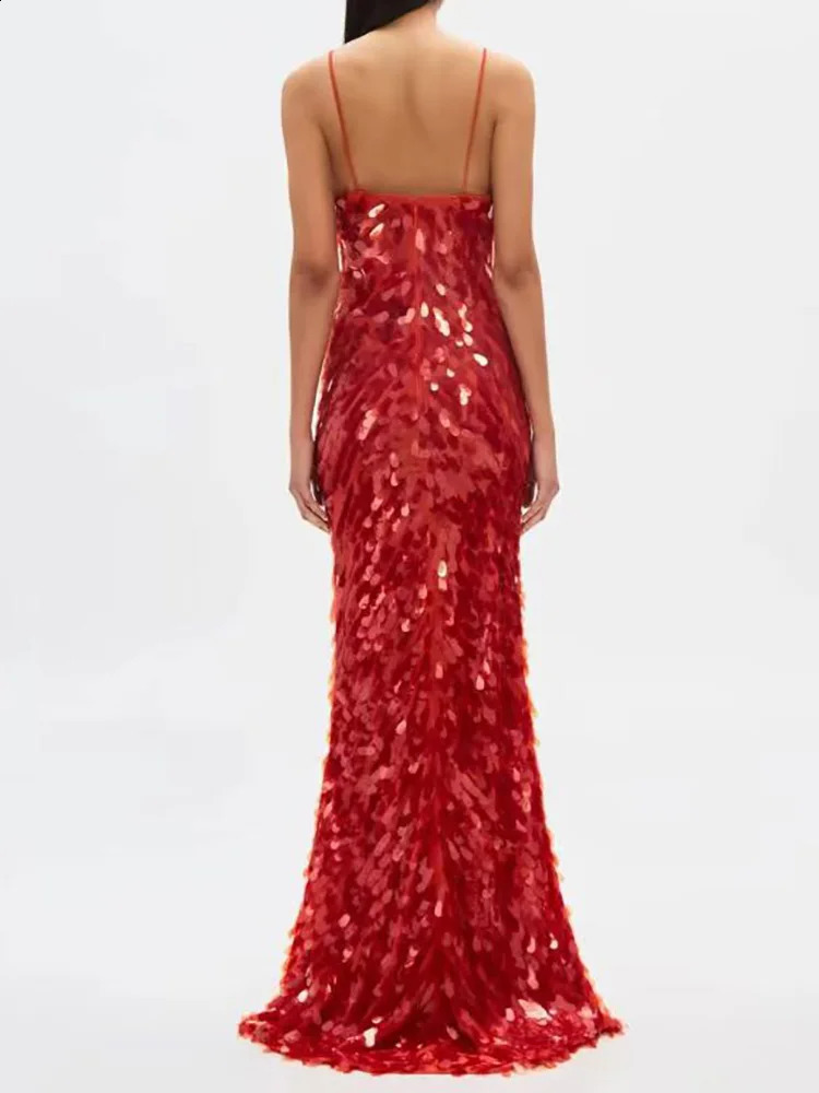 Backless Sequins Patchwork Simple Party Dress Women Summer Solid Deep V Neck Maxi Hollow Zipper Ladies Vestido 250912