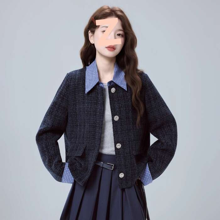 DHEssentials 2025 Autumn New French Socialite Fake Two-Piece Chanel-Style Short Coat for Women with High-End College Style and Elegant Top