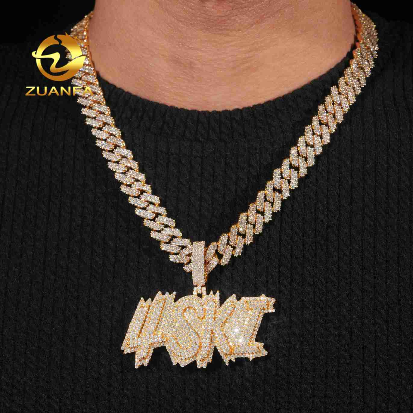 Custom Name Pendant VVS Moissanite Pendant Men Moissanite Letter Pendant Initial Name Jewelry Necklace Personal Hip Hop Pendant