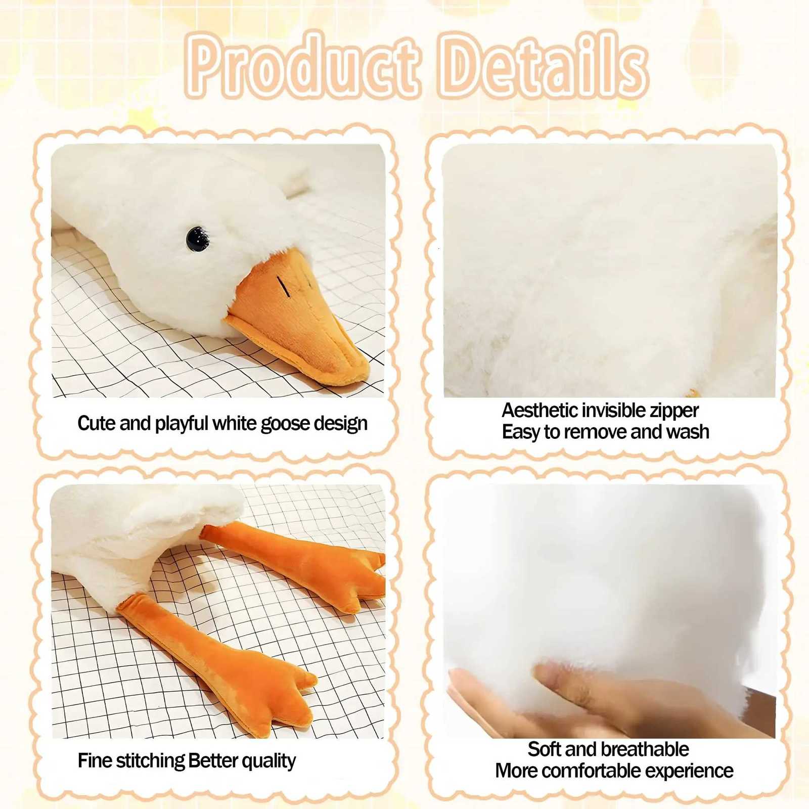 50190cm Cute Big White Goose Plush Toys Kawaii Huge Duck Sleep Pillow Cushion Soft Stuffed Animal Doll Birthday Gift for Kids Z250912