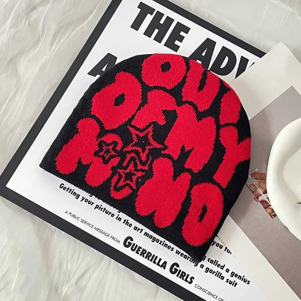 2025 tter Jacquard Knitted Hat Men Wen Y2k Winter Pop Harajuku Vintage Warm Hip Hop Unisex Fashion G250910