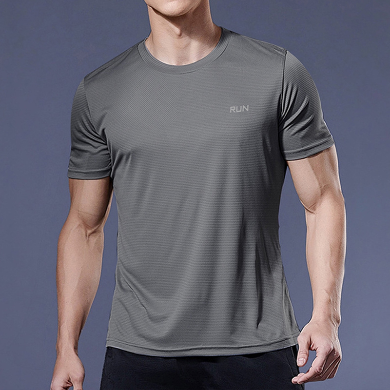 Men's Quick-Dry T-Shirt - Lightweight Small Checkered Pattern, Crew Neck, Short Sleeve, Outdoor Marathon Running Training