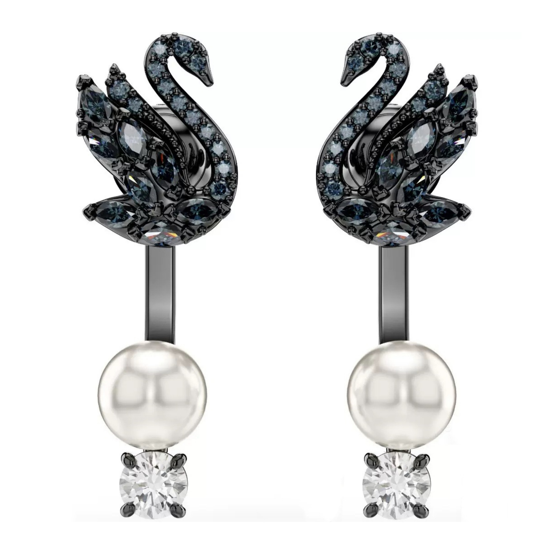 Gold Collection Jewellery Plated Interlocking Swan Design with Black Crystal Accents Matching Necklace Bracelet Earrings for Evening Banquet Gift High