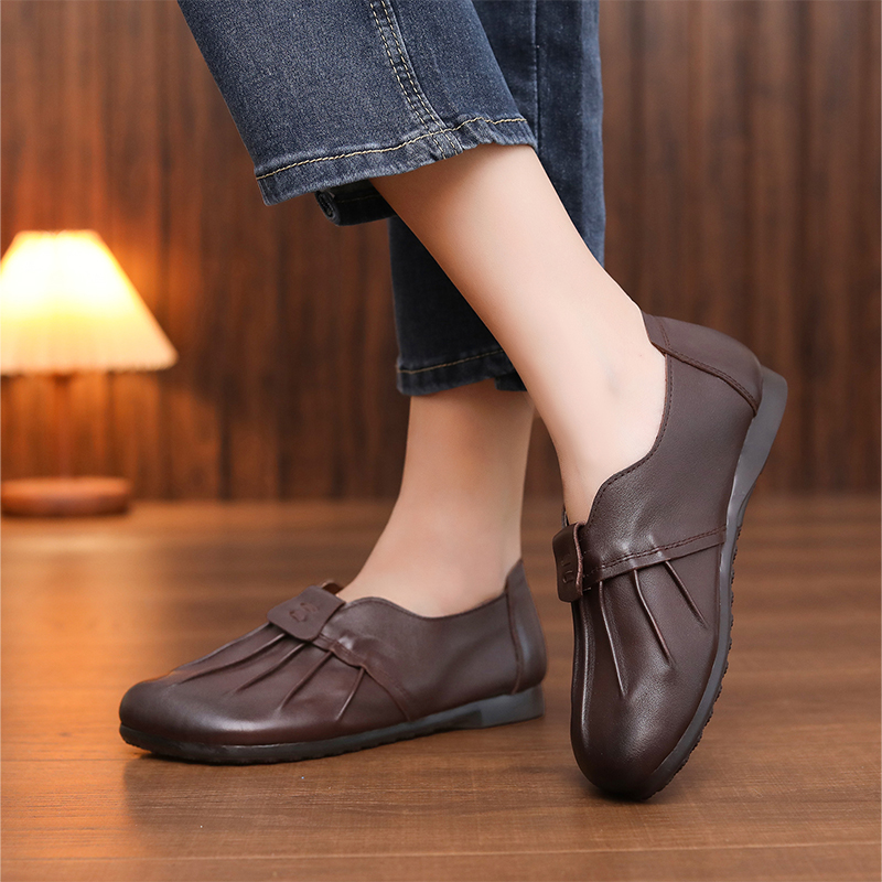 Top-Grain Cowhide Ethnic-Style Leather Shoes Genuine Leather Soft-Sole Casual Shoes Mom Shoes